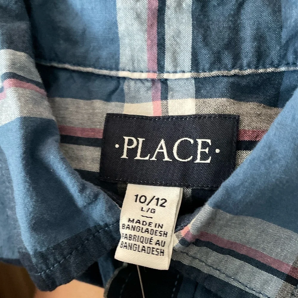 The Children's Place Blue and Pink Plaid Button Down Shirt size L 10/12